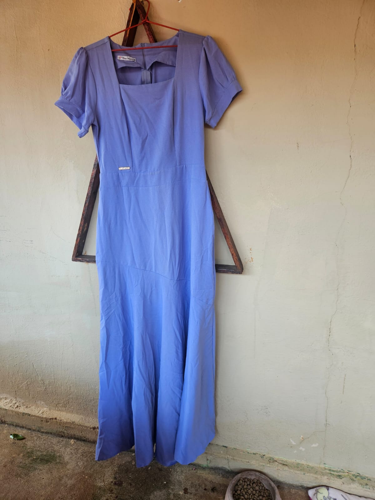 Vestido Longo Azul Acinzentado Liso